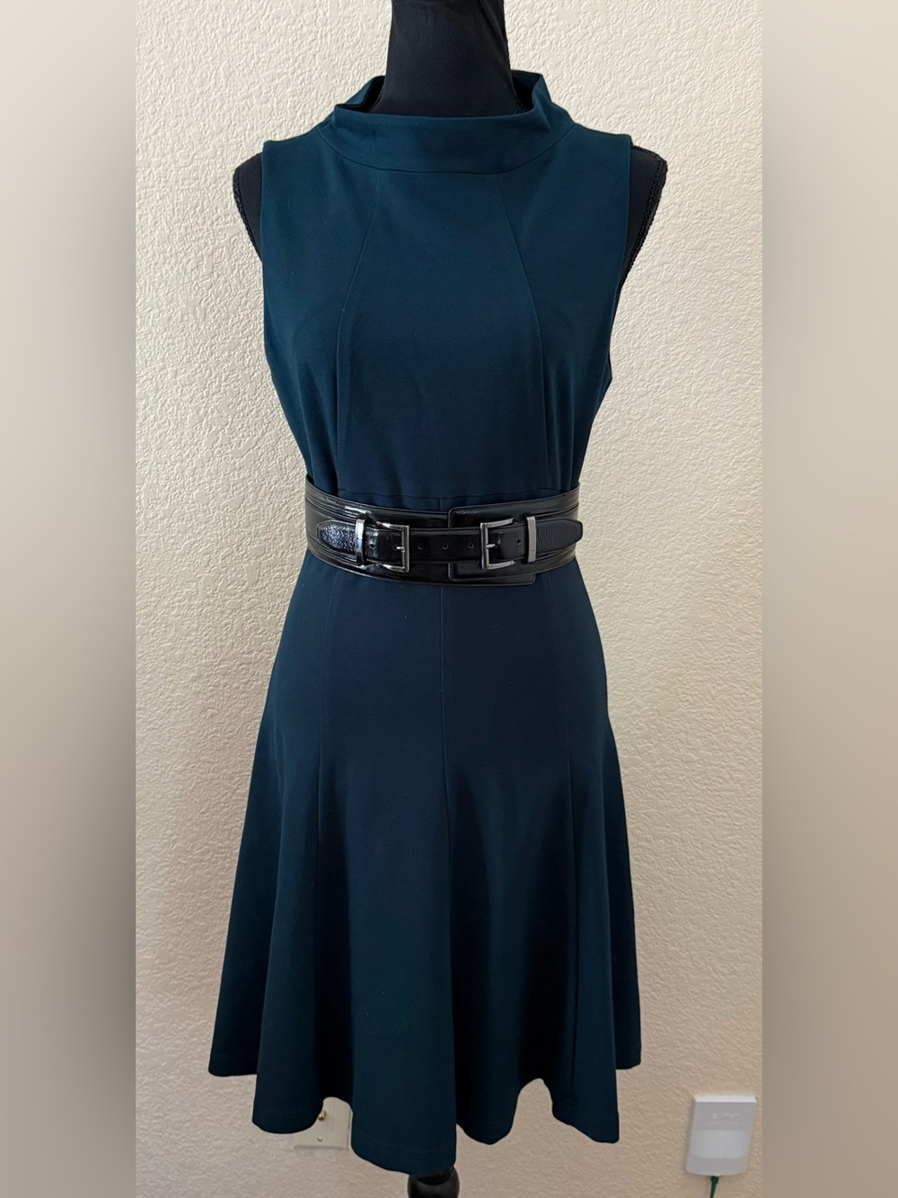CUE Australia Deep Teal Funnel Neck Fit & Flare Dress - Size 10 AU (US 6)